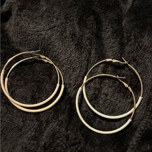Set of Gold Hoops- Pink and White Wrappings